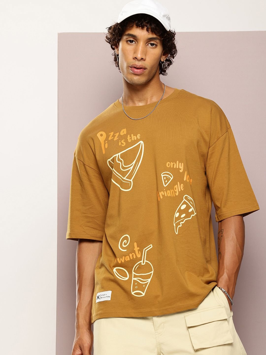 Kook N Keech Men Printed Drop-Shoulder Sleeves Oversized Pure Cotton T-shirt