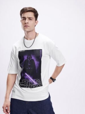 Kook N Keech Men Darth Vader Printed Drop-Shoulder Sleeves Oversized Pure Cotton T-shirt