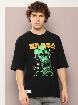 Kook N Keech Disney Men Mickey Mouse Printed Oversized Pure Cotton T-shirt
