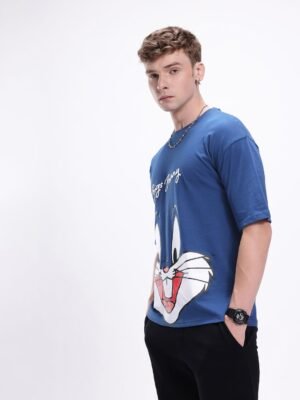 Kook N Keech Men Bugs Bunny Printed Drop-Shoulder Sleeves Oversized Pure Cotton T-shirt