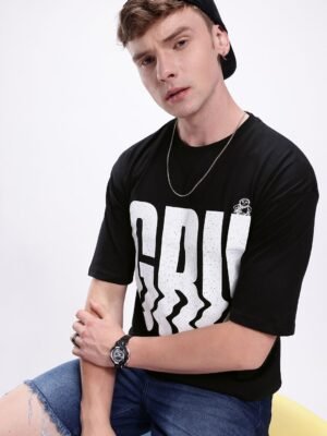 Kook N Keech Men Typography Printed Drop-Shoulder Sleeves Oversized Pure Cotton T-shirt