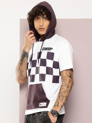 Kook N Keech Typography Colourblocked Hooded Drop-Shoulder Sleeves T-shirt