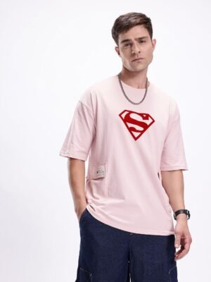 Kook N Keech Men Superman Printed Drop-Shoulder Sleeves Oversized Pure Cotton T-shirt