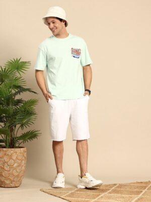 Mast & Harbour Solid Oversized Cotton T-shirt with Graphic Print Detail