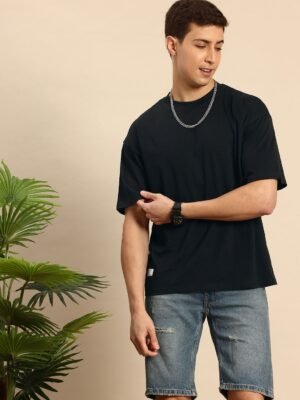 Mast & Harbour Cotton Graphic Printed Drop-Shoulder Sleeves Oversized T-shirt