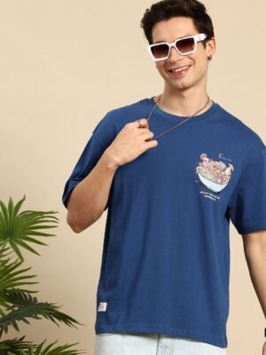 Mast & Harbour Graphic Printed Drop-Shoulder Sleeves Oversized Cotton T-shirt