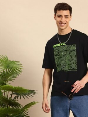 Mast & Harbour Printed Drop-Shoulder Sleeves Oversized Cotton T-shirt