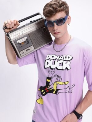 Kook N Keech Men Donald Duck Printed Drop-Shoulder Sleeves Oversized Pure Cotton T-shirt