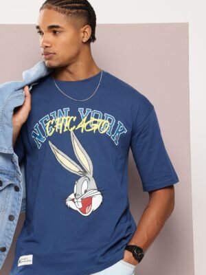 Kook N Keech Looney Tunes Printed Drop-Shoulder Sleeves Oversized T-shirt
