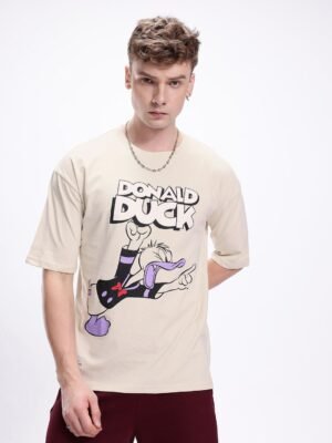 Kook N Keech Men Donald Duck Printed Drop-Shoulder Sleeves Oversized Pure Cotton T-shirt