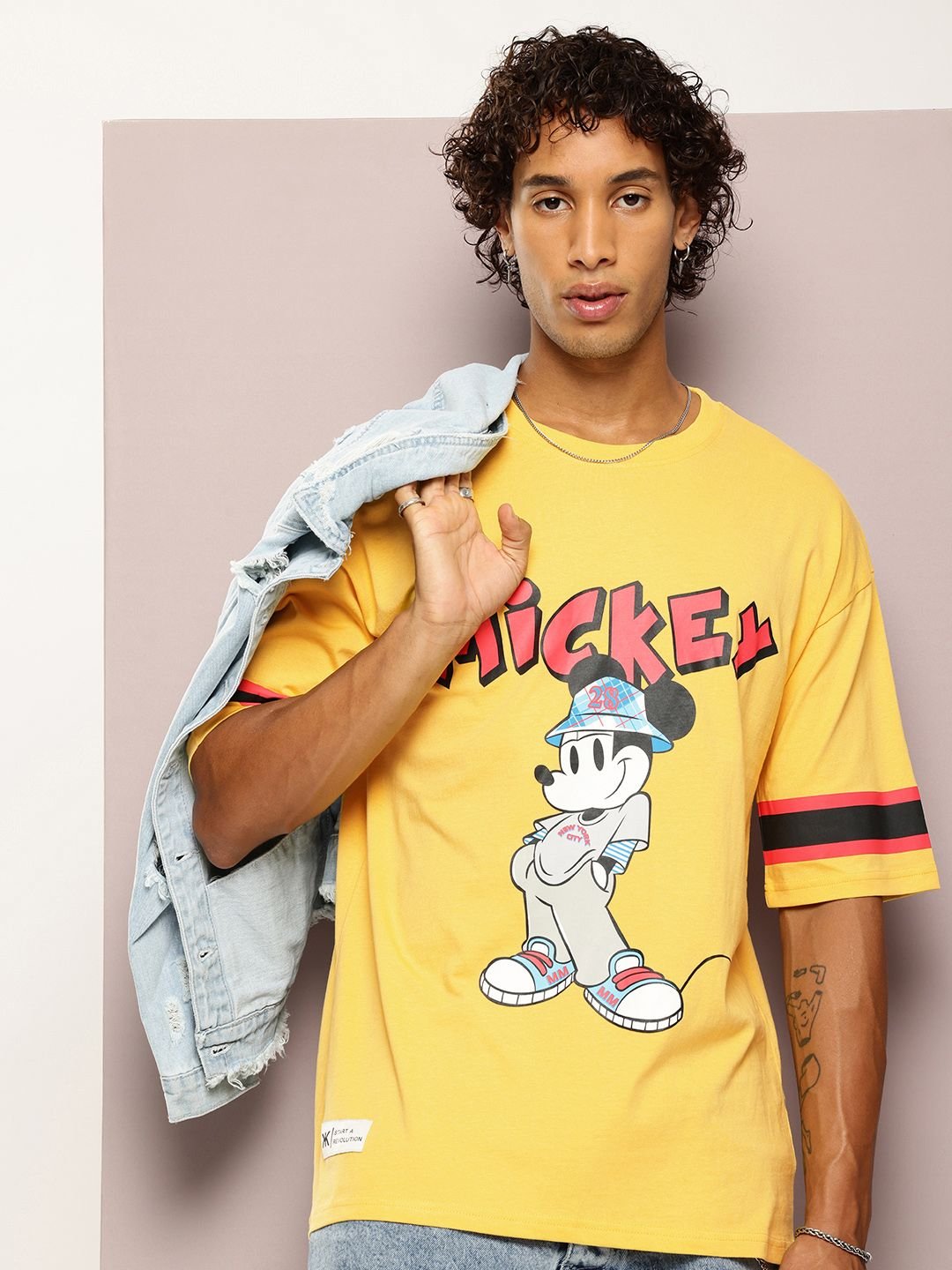 Kook N Keech Men Mickey Mouse Printed Drop-Shoulder Sleeves Oversized Pure Cotton T-shirt - Image 2
