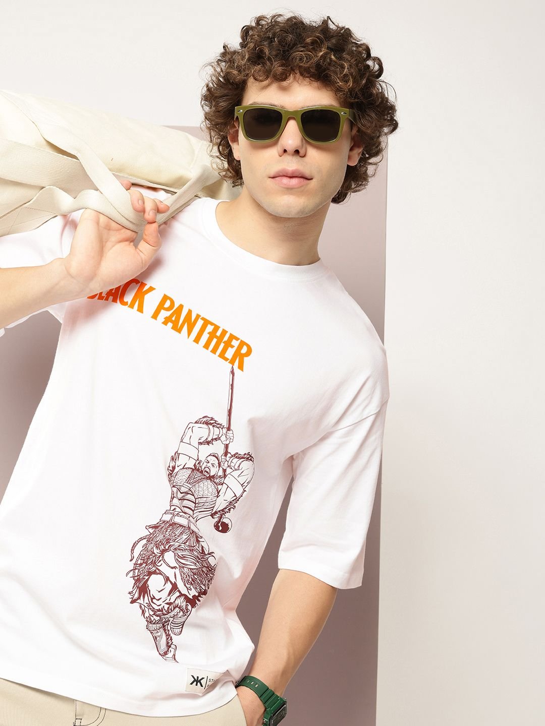 Kook N Keech Marvel Men Black Panther Printed Oversized Pure Cotton T-shirt