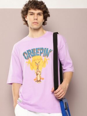 Kook N Keech Looney Tunes Men Tweety Printed Pure Cotton Drop-Shoulder Sleeves T-shirt