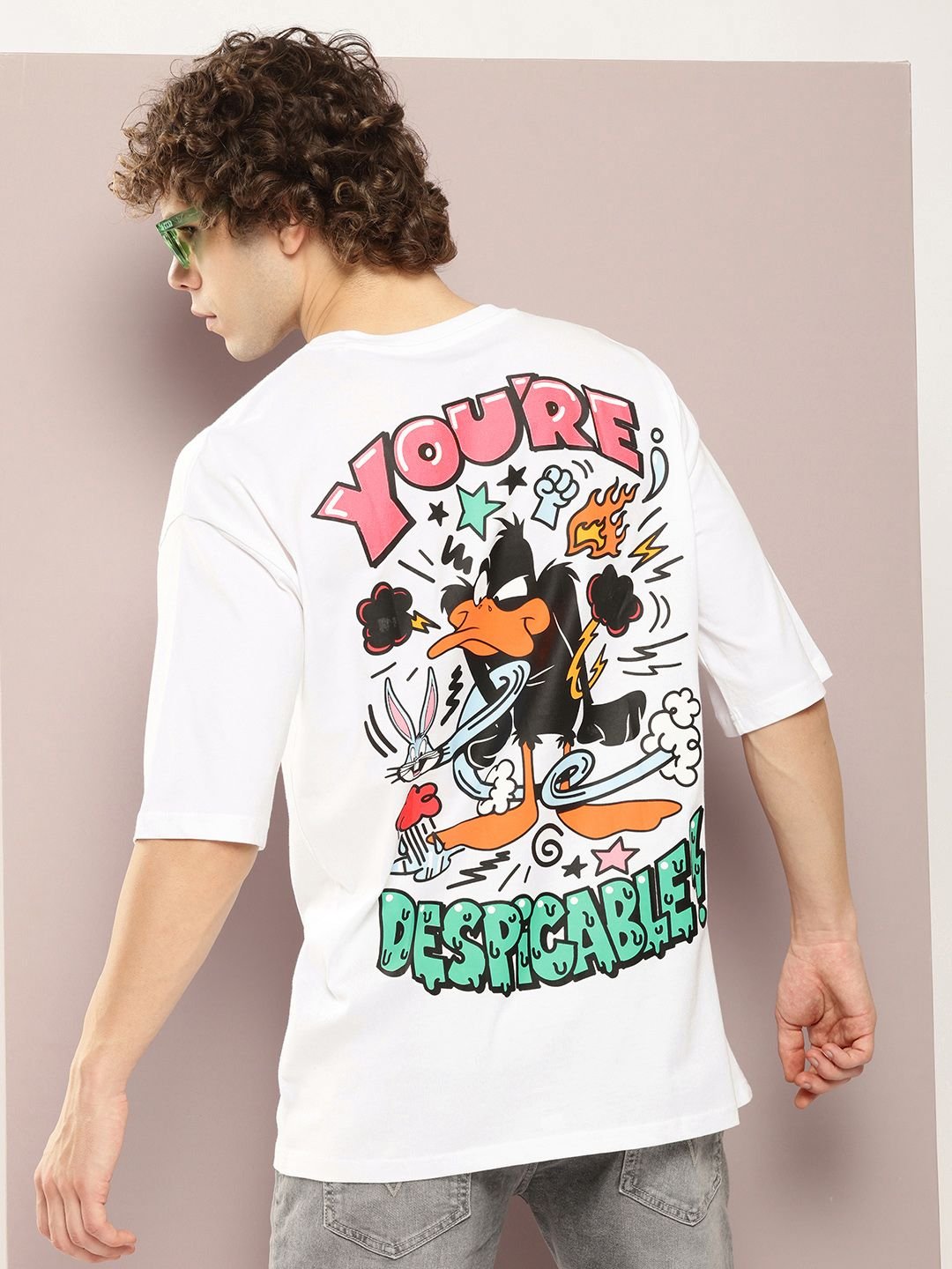 Kook N Keech Looney Tunes Men Bugs Bunny Printed Pure Cotton Drop-Shoulder Sleeves T-shirt - Image 2
