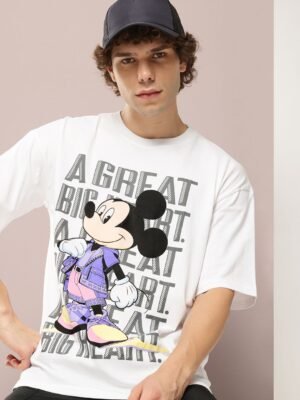 Kook N Keech Disney Men Mickey Mouse Printed Oversized Pure Cotton T-shirt