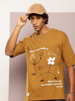 Kook N Keech Men Graphic Printed Drop-Shoulder Sleeves Oversized Pure Cotton T-shirt