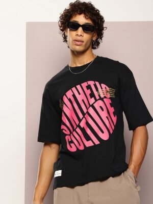 Kook N Keech Men Typography Printed Drop-Shoulder Sleeves Oversized Pure Cotton T-shirt