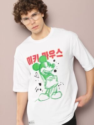 Kook N Keech Disney Men Mickey Mouse Printed Oversized Pure Cotton T-shirt