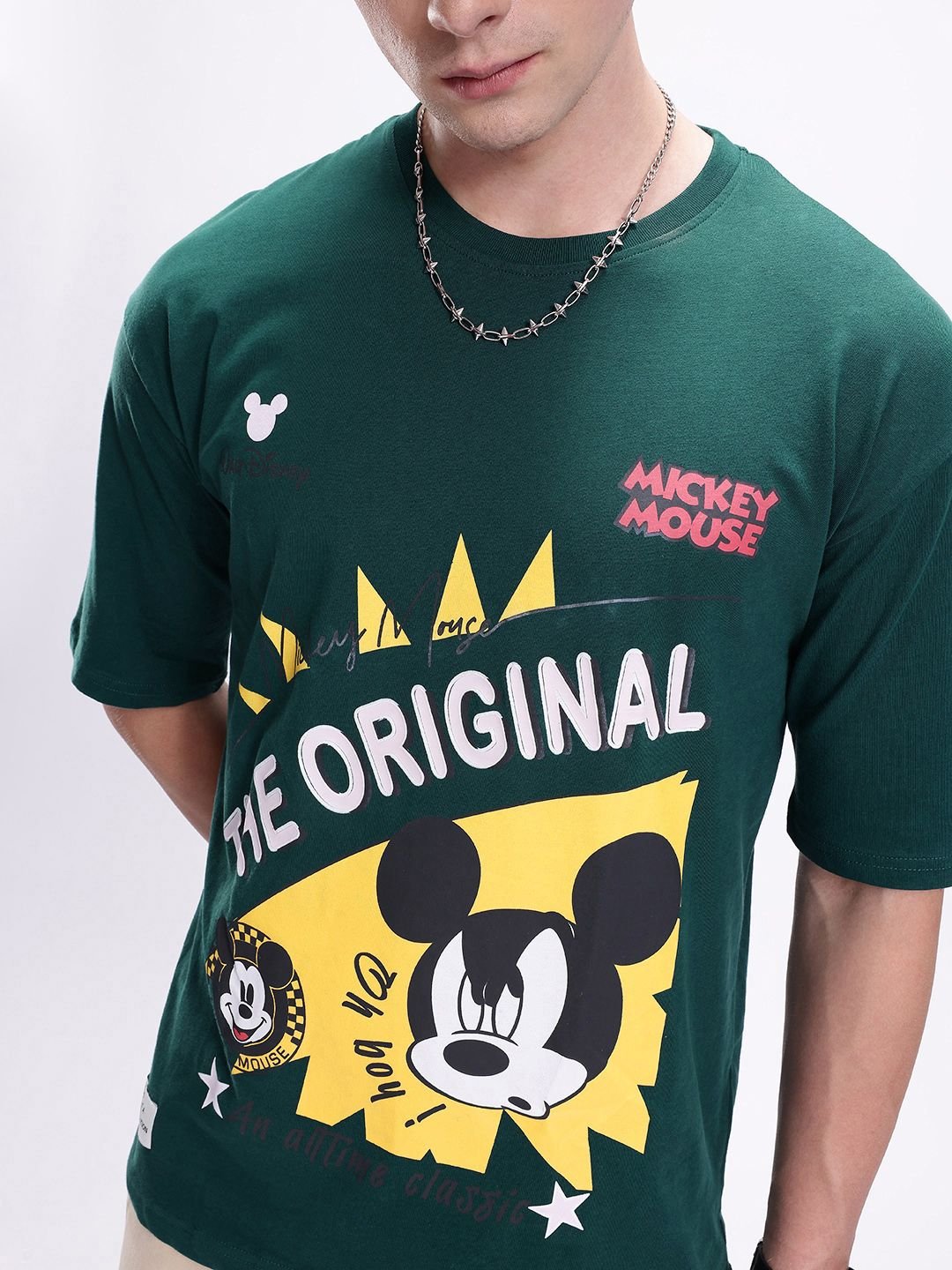 Kook N Keech Men Mickey Mouse Printed Drop-Shoulder Sleeves Oversized Pure Cotton T-shirt - Image 2