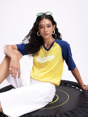 Kook N Keech Disney Colourblocked Typography Printed Pure Cotton Oversized T-shirt