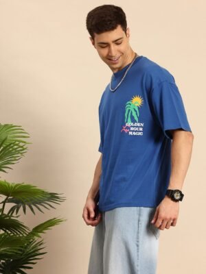 Mast & Harbour Oversized Fit Graphic Printed Drop-Shoulder Sleeves Cotton T-shirt