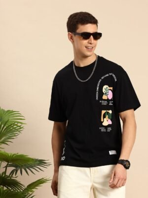 Mast & Harbour Oversized Fit Graphic Printed Drop-Shoulder Sleeves Cotton T-shirt