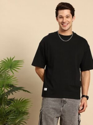 Mast & Harbour Oversized Fit Graphic Printed Drop-Shoulder Sleeves Cotton T-shirt