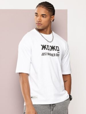 Kook N Keech Typography Printed Drop-Shoulder Sleeves Pure Cotton Oversized T-shirt