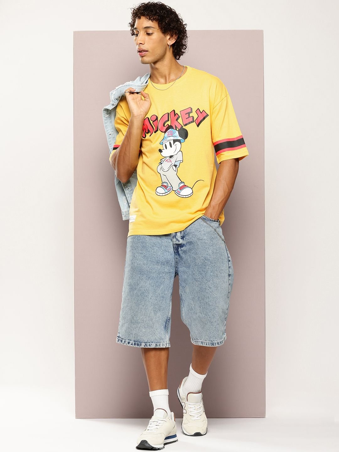 Kook N Keech Men Mickey Mouse Printed Drop-Shoulder Sleeves Oversized Pure Cotton T-shirt - Image 3