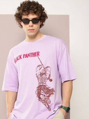 Kook N Keech Marvel Men Black Panther Printed Oversized Pure Cotton T-shirt