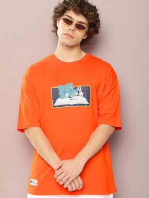 Kook N Keech Looney Tunes Men Bugs Bunny Printed Pure Cotton Drop-Shoulder Sleeves T-shirt