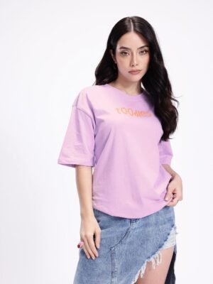 Kook N Keech Disney Solid Pure Cotton Oversized T-shirt with Typography Detail