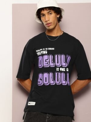 Kook N Keech Men Typography Printed Drop-Shoulder Sleeves Oversized Pure Cotton T-shirt