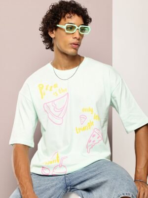 Kook N Keech Men Graphic Printed Drop-Shoulder Sleeves Oversized Pure Cotton T-shirt