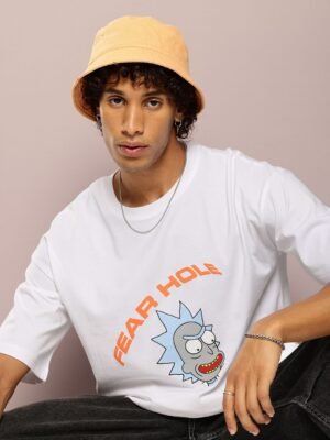 Kook N Keech Men Rick & Morty Printed Drop-Shoulder Sleeves Oversized Pure Cotton T-shirt