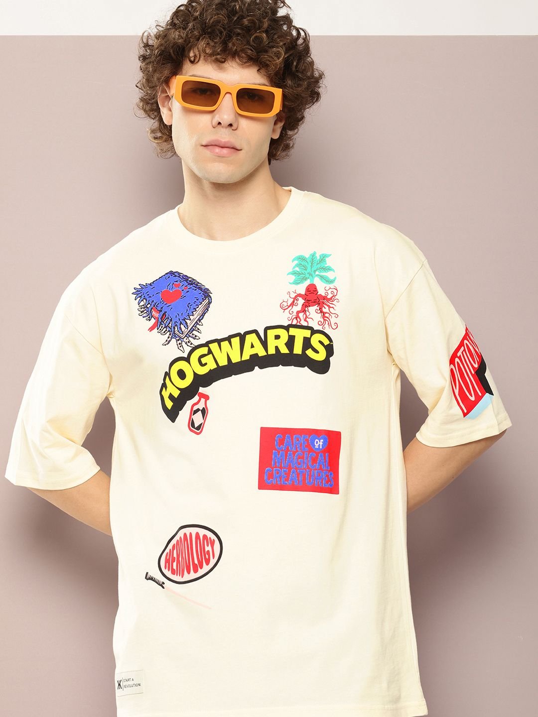 Kook N Keech Harry Potter Men Printed Drop-Shoulder Sleeves Oversized Pure Cotton T-shirt