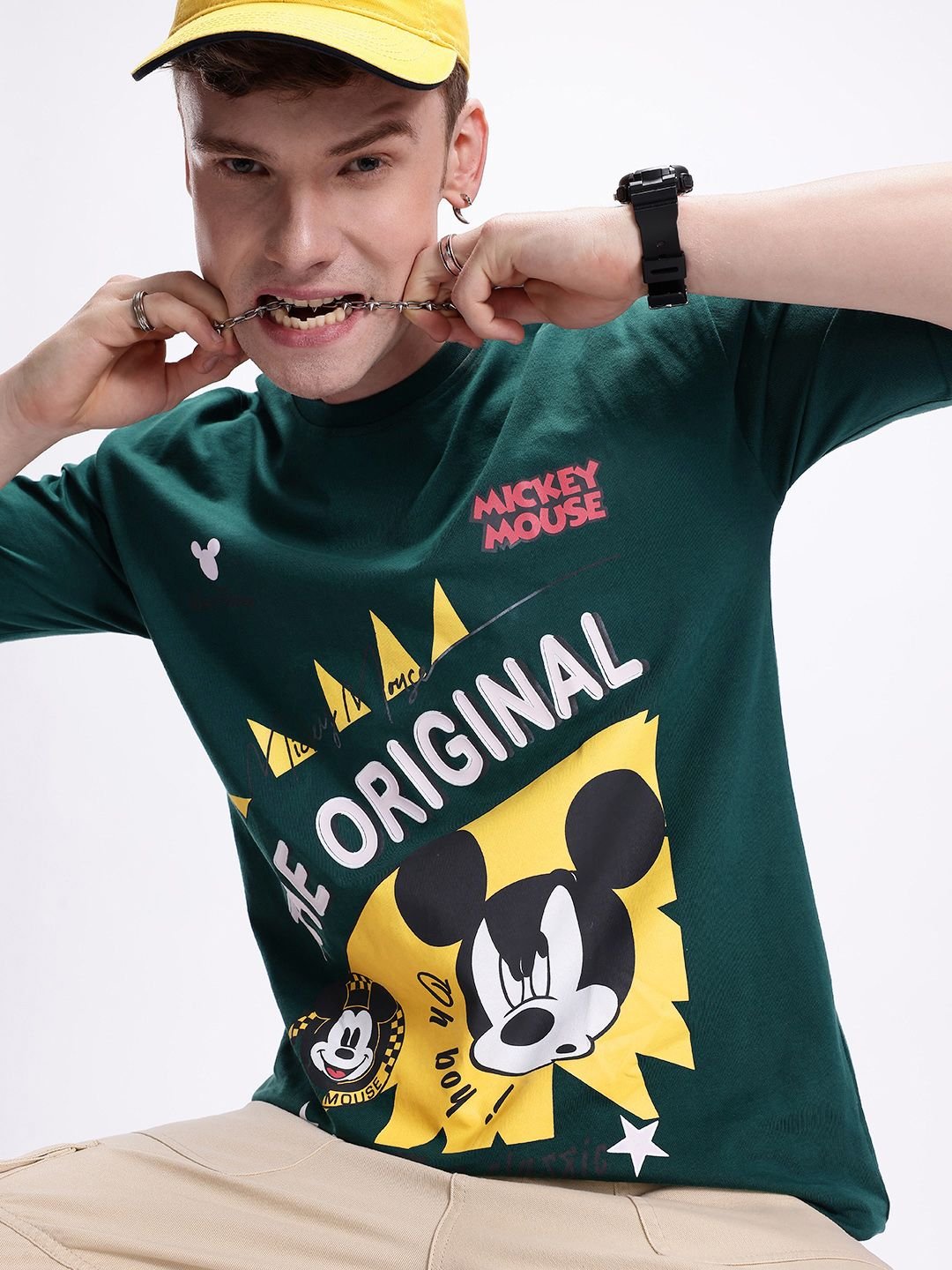 Kook N Keech Men Mickey Mouse Printed Drop-Shoulder Sleeves Oversized Pure Cotton T-shirt - Image 3