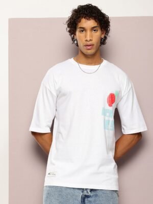 Kook N Keech Men Graphic Printed Drop-Shoulder Sleeves Oversized Pure Cotton T-shirt