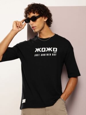Kook N Keech Men Typography Printed Drop-Shoulder Sleeves Oversized Pure Cotton T-shirt