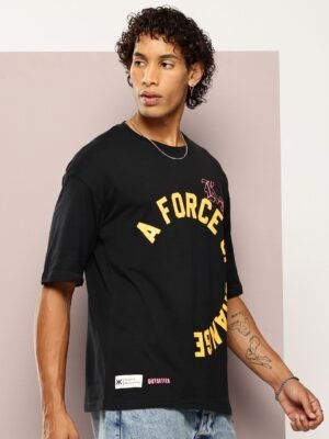 Kook N Keech Men Typography Printed Drop-Shoulder Sleeves Oversized Pure Cotton T-shirt