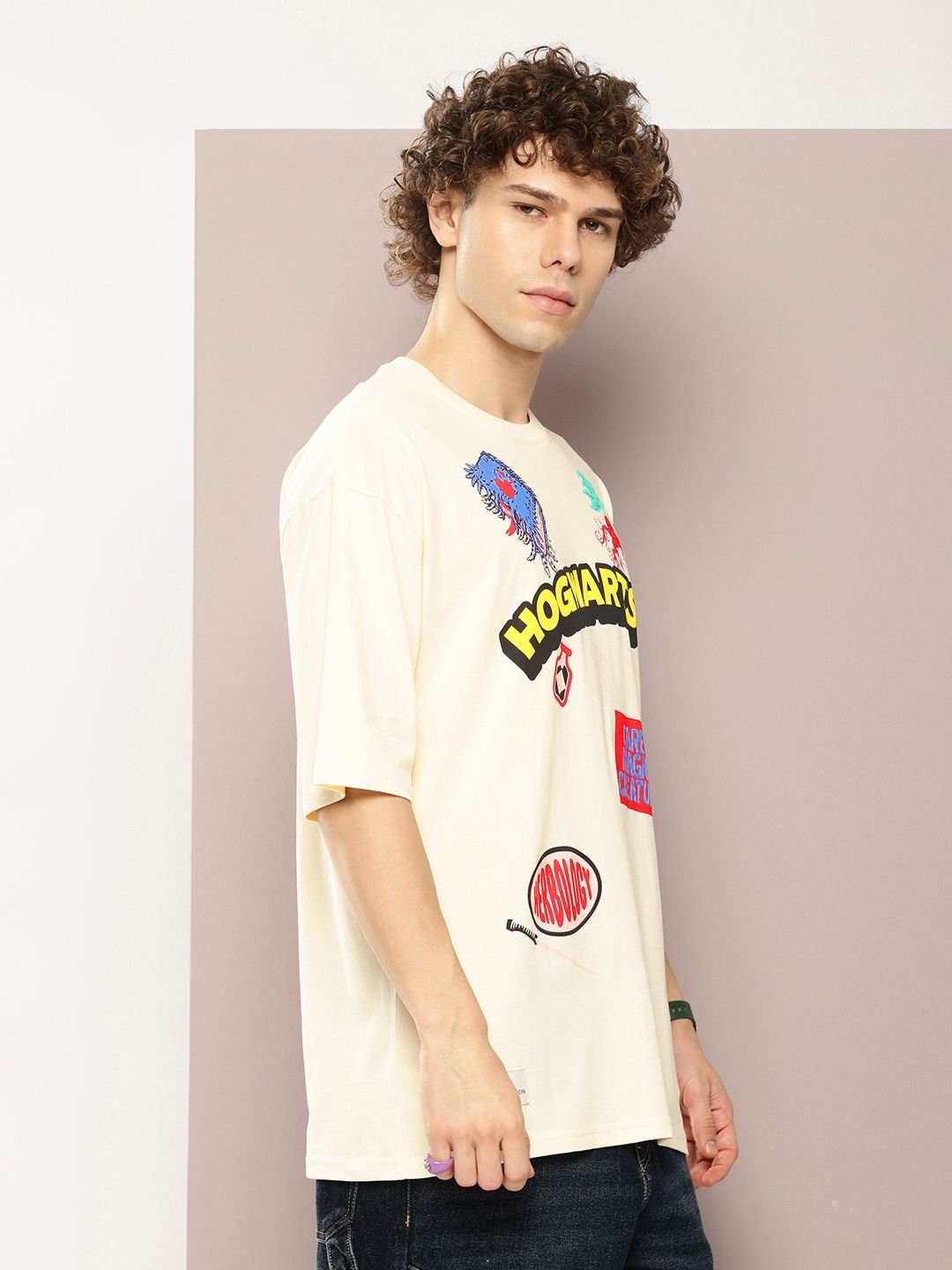 Kook N Keech Harry Potter Men Printed Drop-Shoulder Sleeves Oversized Pure Cotton T-shirt - Image 5