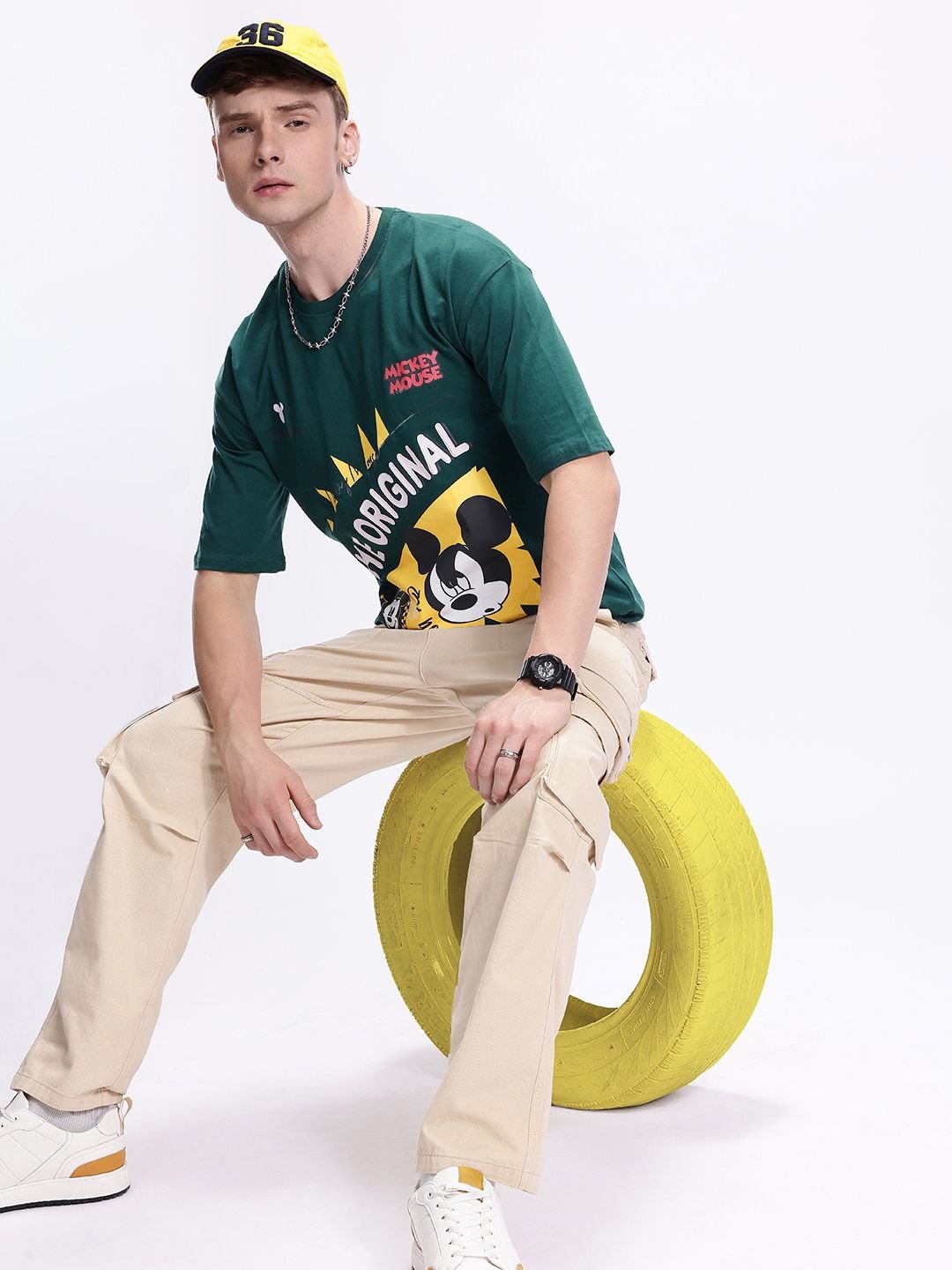 Kook N Keech Men Mickey Mouse Printed Drop-Shoulder Sleeves Oversized Pure Cotton T-shirt - Image 4