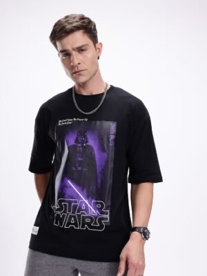 Kook N Keech Men Darth Vader Printed Drop-Shoulder Sleeves Oversized Pure Cotton T-shirt