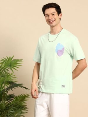 Mast & Harbour Pure Cotton Typography Printed Drop-Shoulder Sleeves Oversized T-shirt