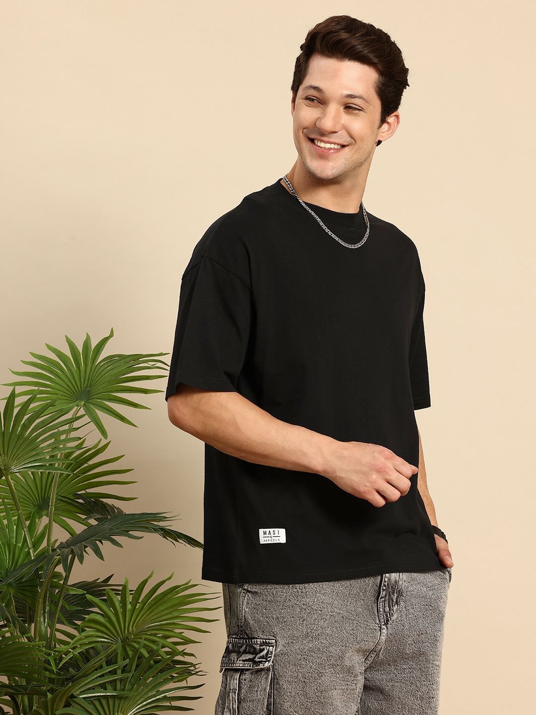 Mast & Harbour Oversized Fit Graphic Printed Drop-Shoulder Sleeves Cotton T-shirt - Image 4