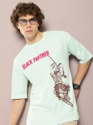 Kook N Keech Marvel Men Black Panther Printed Oversized Pure Cotton T-shirt