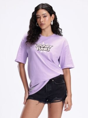 Kook N Keech Looney Tunes Printed Drop-Shoulder Sleeves Pure Cotton Oversized T-shirt