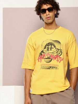 Kook N Keech Men Printed Drop-Shoulder Sleeves Oversized Pure Cotton T-shirt