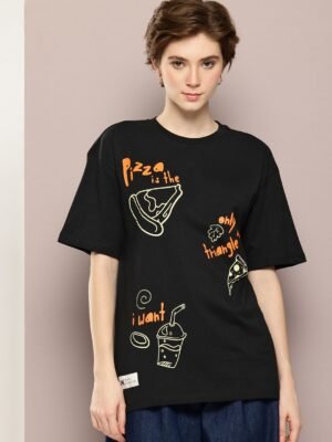 Kook N Keech Printed Drop-Shoulder Sleeves Oversized Pure Cotton T-shirt