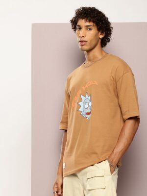 Kook N Keech Men Ricky & Morty Printed Drop-Shoulder Sleeves Oversized Pure Cotton T-shirt